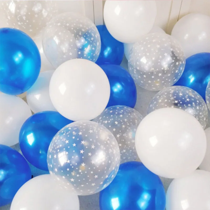 Blue White Clear MIX 20 штук 12 дюймов латексные воздушные шары с принтом «Звезда», прозрачный розовый Золотой шарики для свадебного украшения Baby Shower День рождения принадлежности, домашний декор - Цвет: Blue White Clear MIX