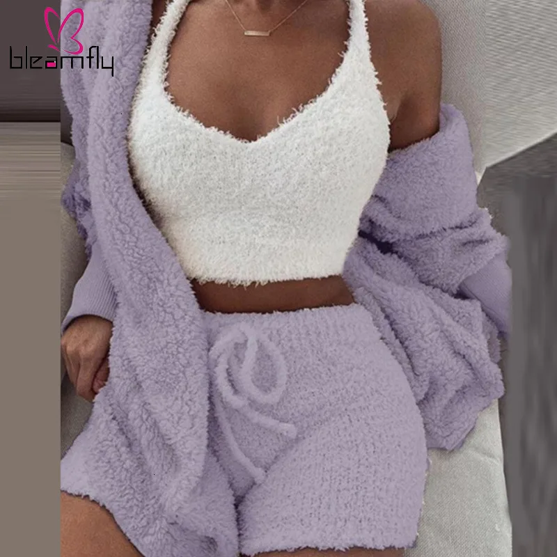 Женский флисовый плюшевый повседневный комплект из двух предметов куртка