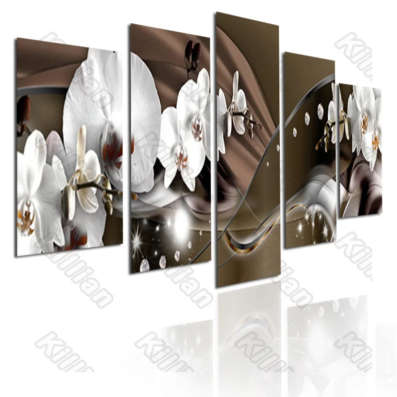 

Plant Style Canvas Paintings Modular Home Decor Prints 5 Pieces White Flower Pictures Chocolate Poster Living Room Wall Fresco