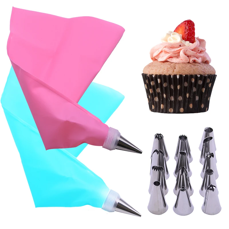 

1Set Reusable Pastry Bags Nozzle Set Cake Decorating Tool DIY Cake Tools Silicone Pastry Bag Tips Kitchen DIY Icing Piping Cream
