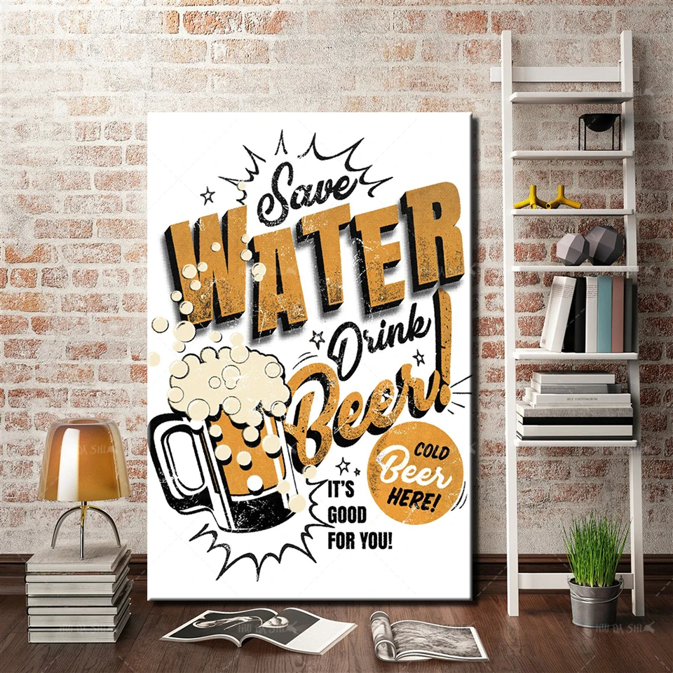 

Inspired Text Art Save Water Drink Beer Poster Oil Painting And Printmaking Mural Living Room Home Decoration Canvas Painting