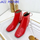 Женские ботинки из лакированной кожи w323, ботильоны на высоком каблуке, на шнуровке, на молнии, с квадратным носком, обувь карамельных цветов для осени и зимы