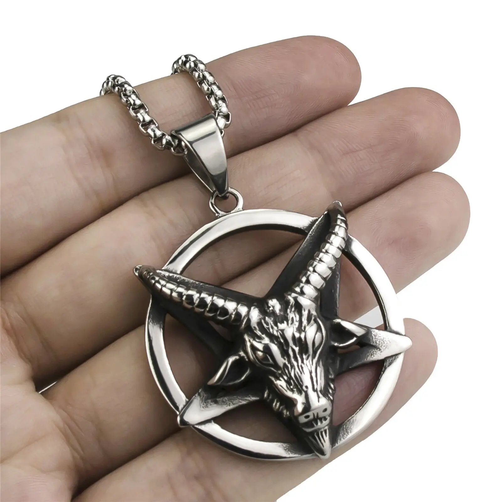

Mens Penadnt Chain Baphomet Goat Pentagram Devil Shar Stainless Steel Necklace
