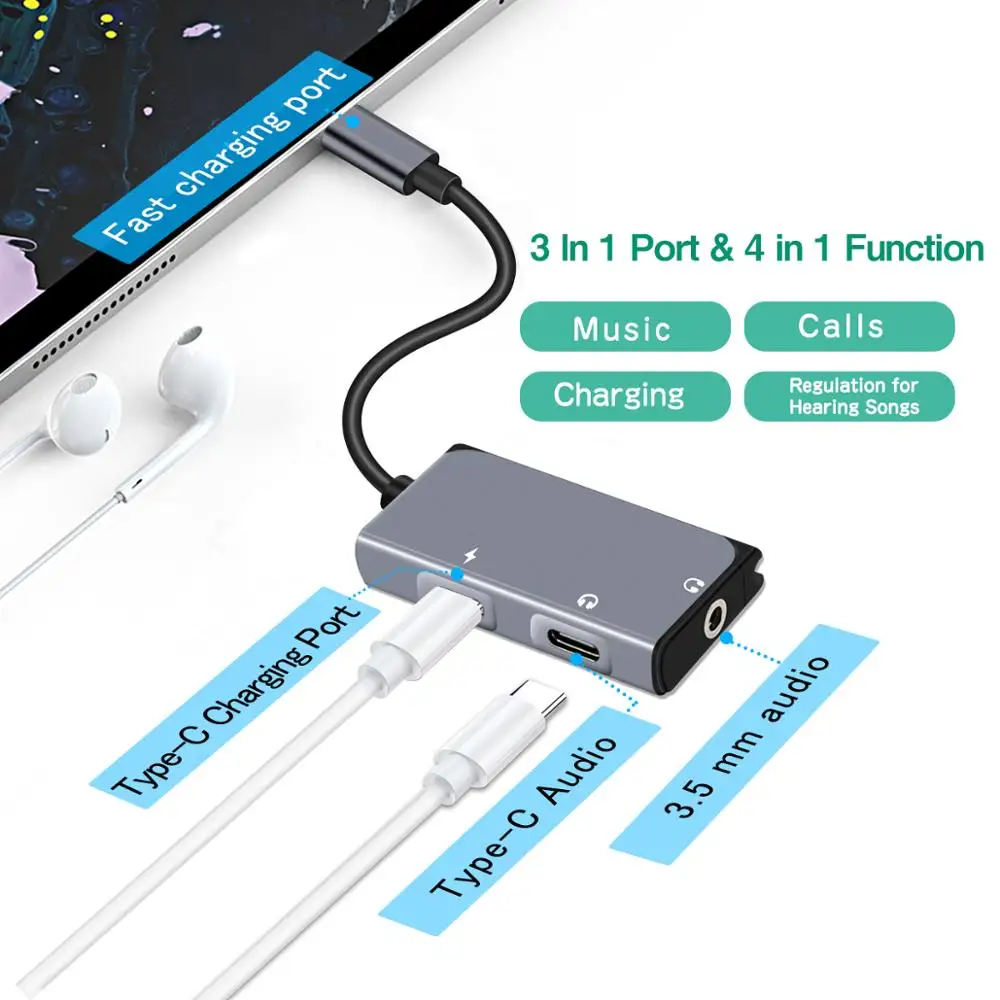 Адаптер для наушников Lefon 3 в 1 с разъемом USB Type C на 5 мм адаптер PD портом зарядки