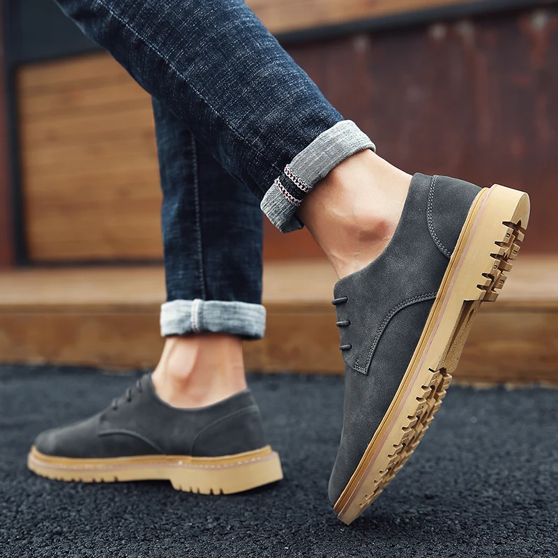 

Men's Casual Suede Leather Shoes British Style Comfort Young Footwear for The Street Outdoor Rubber Bottom Non-slip Daily Shoes