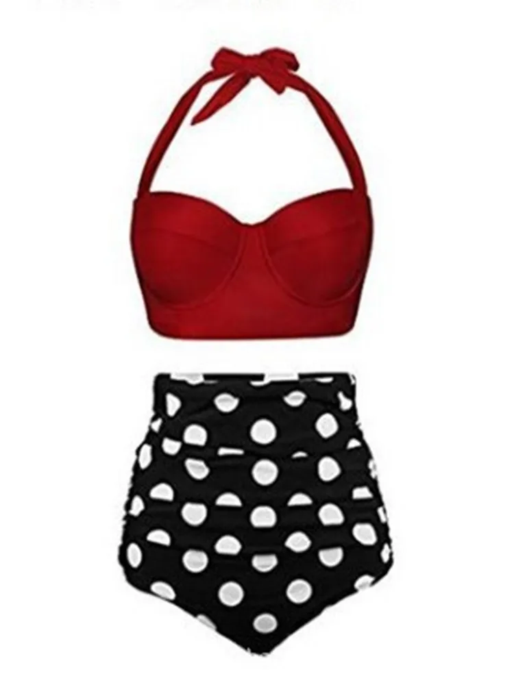 Женский купальник бандо в горошек винтажный женский танга бикини с высокой