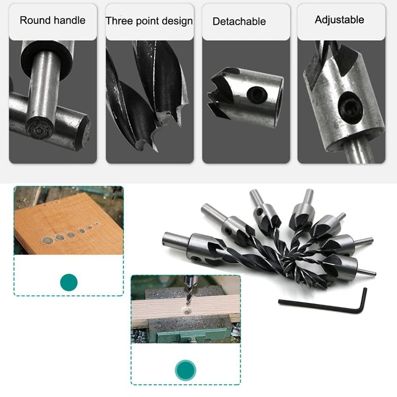 Woodworking Drilling Or Chamfer Tool 8Pc wood Plug Cutter 6Pcs 1/4 Inch Hex Shank 5 Flute 90 Degree Countersink Drill Bits 7Pcs | Дом и сад
