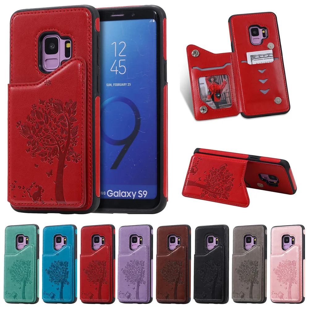 

Phone Case sFor Coque Samsung Galaxy Note 9 S8 S9 Plus Case Cute Embossing Tree Flip Leather Wallet Cover For Galaxy S9 Case