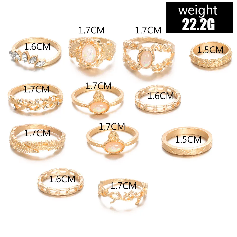 MING 12 Pcs/Set Vintage Gold Alloy Ring Set Fashion Colorful Crystal Geometric Rings for Women | Украшения и аксессуары