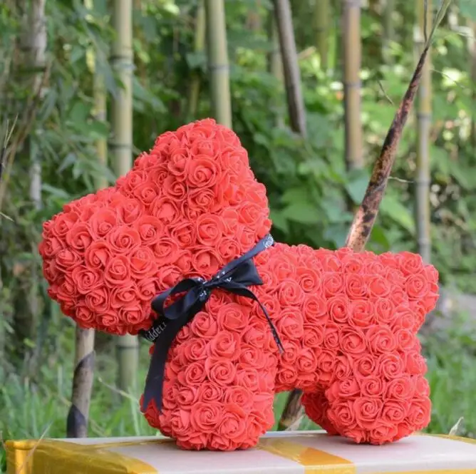 38cm Dog Red Искусственные цветы Роза медведь многоцветный пластик пена роза цветок плюшевый медведь День Святого Валентина подарок День Рождения Вечеринка весеннее украшение - Цвет: 38cm Dog Red