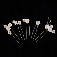 floralbride handmade alloy leaf porcelain flower pearls bridal hair pin stickers set wedding hair accessories women hair jewelry