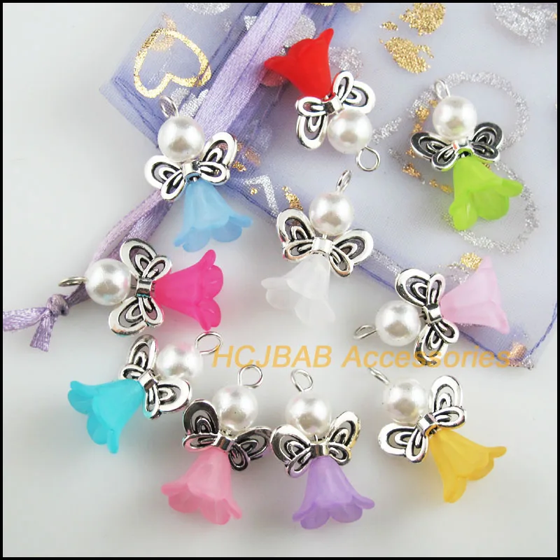 20 шт смешанные Бабочка акриловые Ангел Тибетский Серебряный тон Крылья Подвески