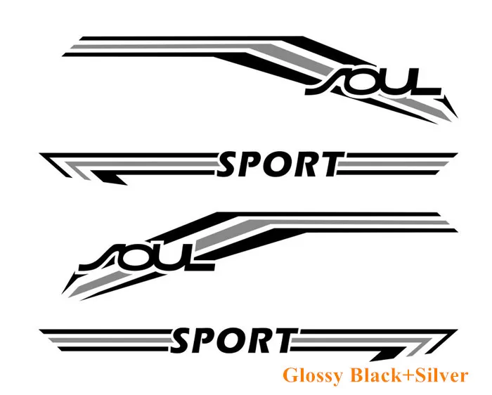 Glossy Black-silver Наклейки для автомобиля s Sport Stripes Стайлинг Авто обе стороны двери Декор наклейки виниловые аксессуары для тела наклейка для KIA Soul - Название цвета: Glossy Black-silver
