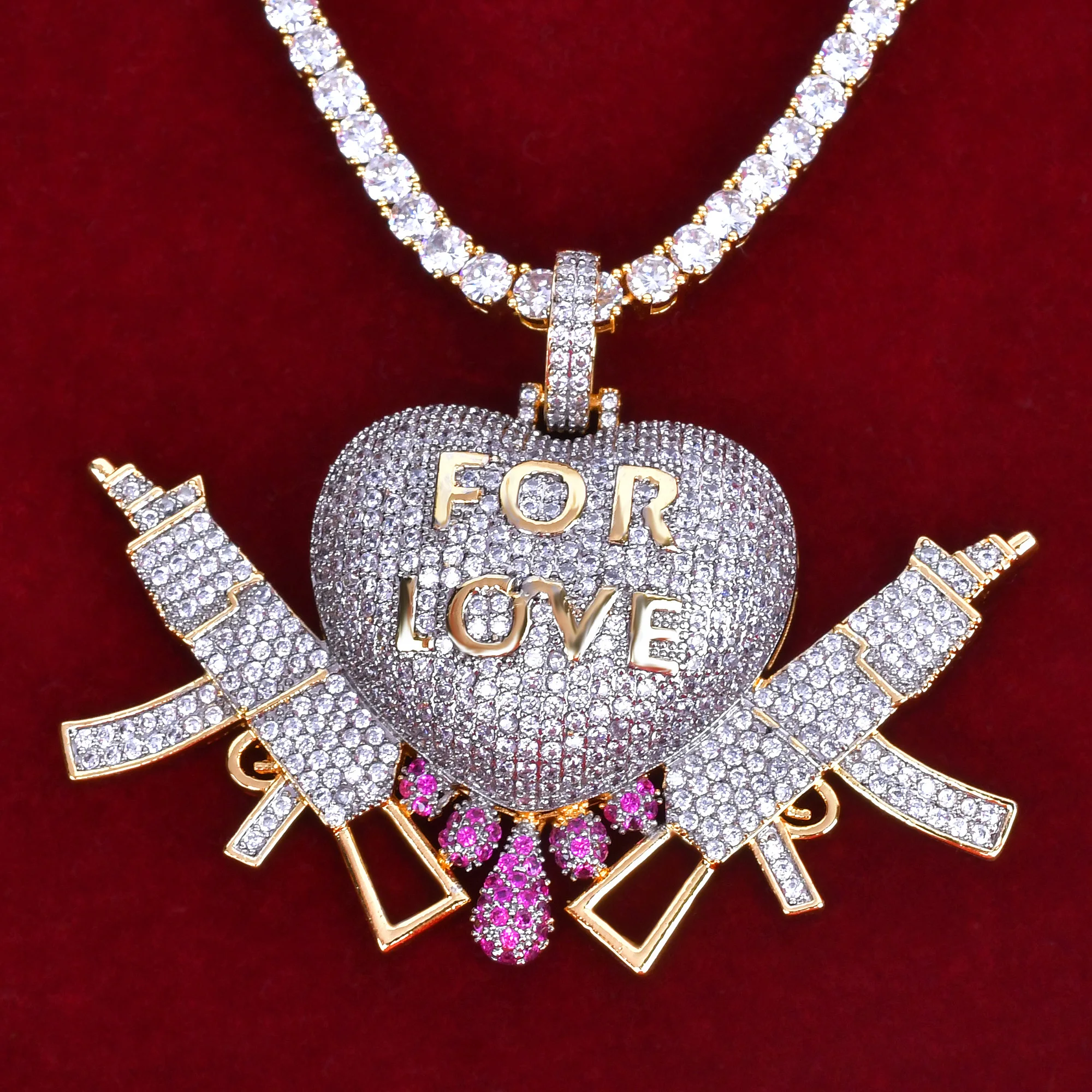 

Heart Pendant Necklace Double Color Hip Hop Rock Jewelry