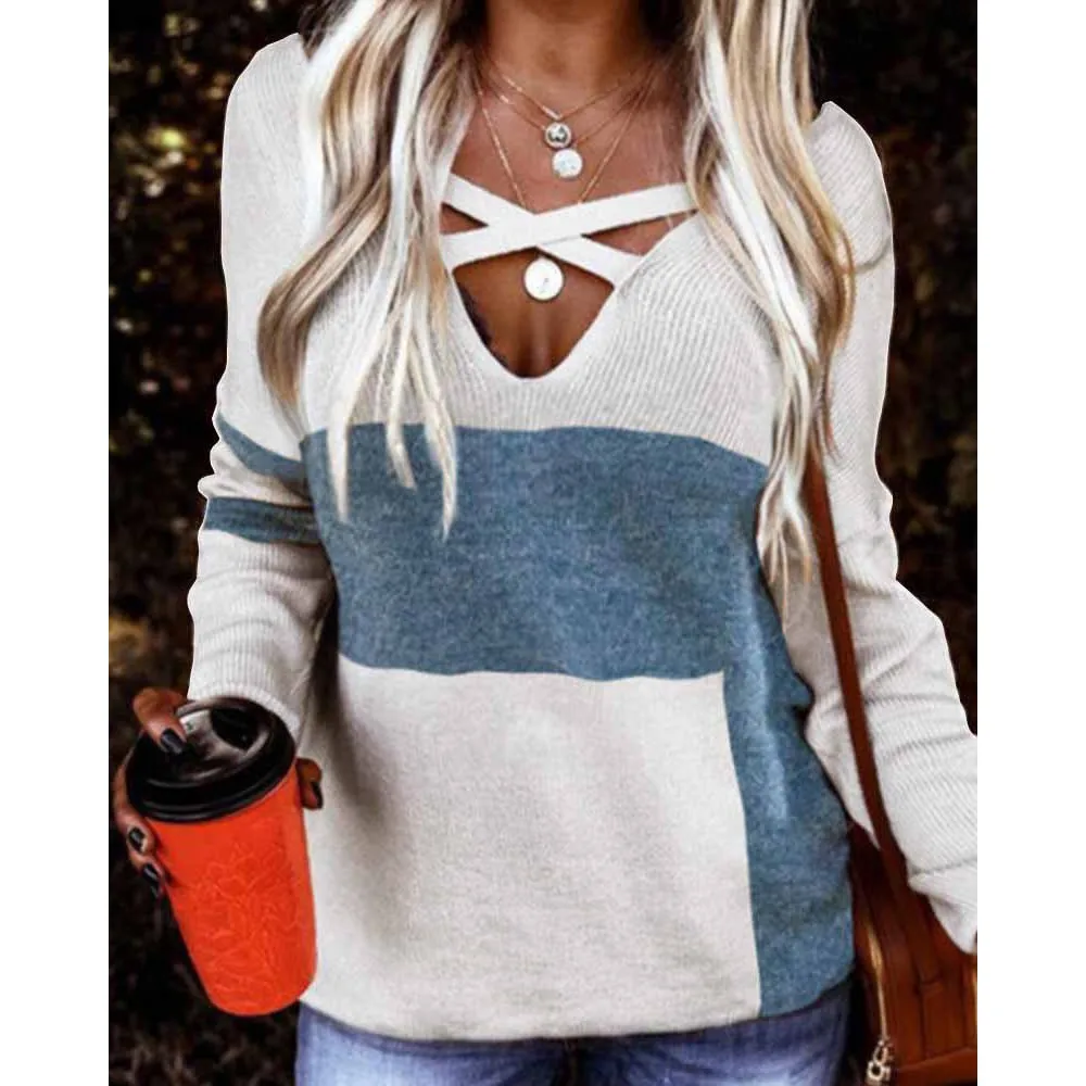

Womens Baggy Knitted V-Neck Sweater Jumper Ladies Casual Pullover Knitwear Tops Sexy Warm Tops Knit Long Sleeve Pullover