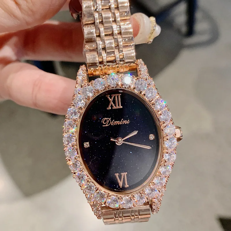 Часы женские кварцевые из нержавеющей стали овальные наручные с бриллиантами