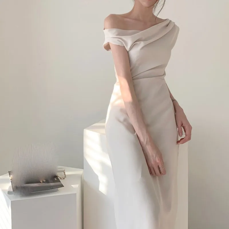 Новые Женские однотонные платья с воротником-лодочкой миди высокой талией