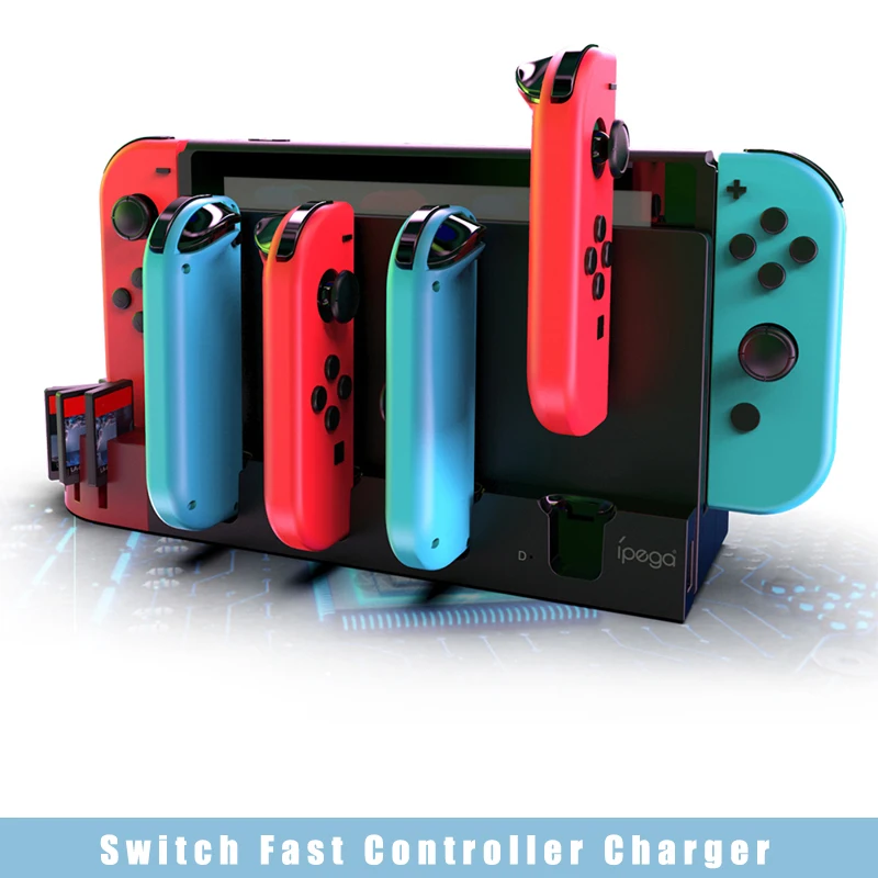 

For Nintendo Switch Fast Controller Charger 4 Port Charging Dock Station DC 5V Gamepad Charger Base Bracket With 9 Card Storage