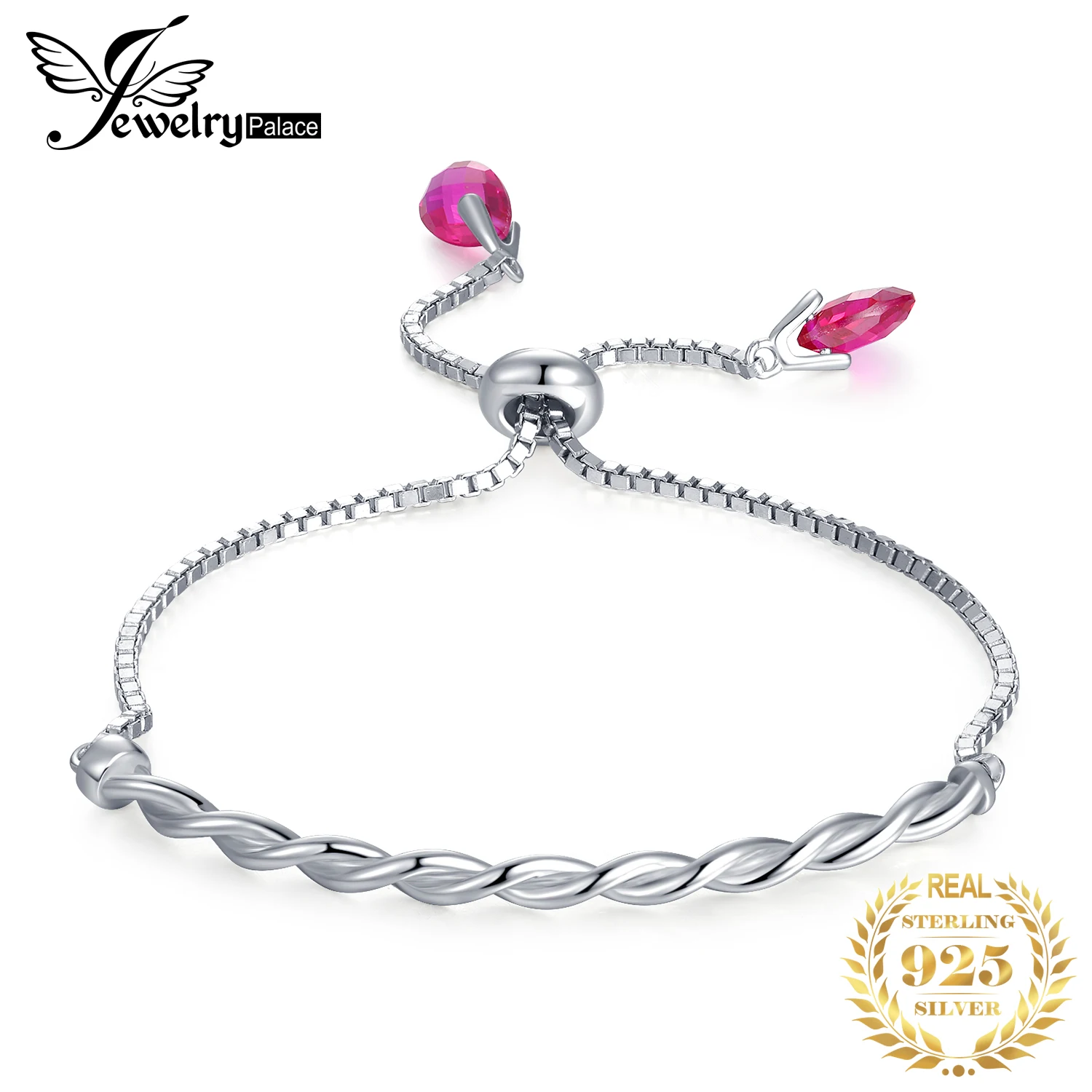 JewelryPalace Фиолетовый создания Ruby скрученный Плетеный Регулируемый браслет 925 пробы серебро для Для женщин Подарки