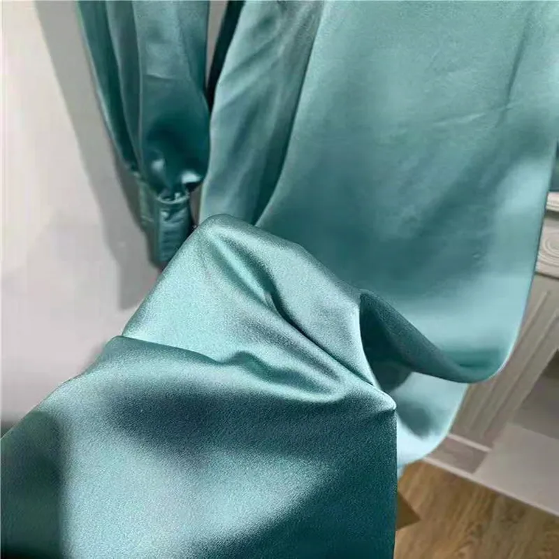 2020 new dress Elegant Lady Deep V-neck Silk Satin Slim Long-sleeved Party Dress Green Long Dresses Sexy Clubwear | Женская одежда
