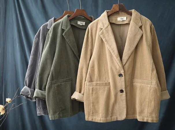 Осенние женские куртки свободное вельветовое повседневное пальто в стиле ретро