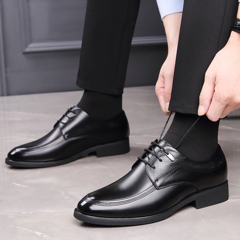 

Fashion Men's Formal Business Shoes High Quality Pointed Dress Shoes Big Size 37-47 Oxfords 100% Genuine Leather Men Shoes