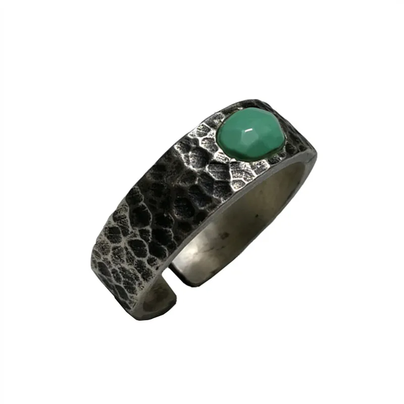 

Turquoise Ring Men's Raw Ore High Porcelain Blue Neutral Sterling Silver Vintage Ring Personality Star Meteor Pattern Birthday G