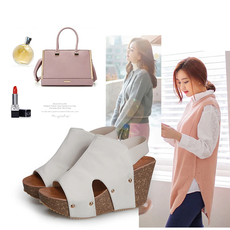 

Summer Pumps High Heels Platform Wedge Sandals For Women Wedges 9cm High Heel Fish Mouth Retro Women's Shoes Platform Sandalias
