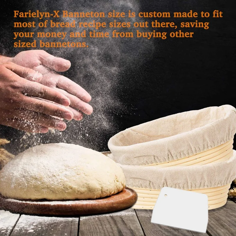 

2 Packs 10 Inch Oval Shaped Bread Proofing Basket - Baking Dough Bowl Gifts for Bakers Proving Baskets for Sourdough Bread Slash