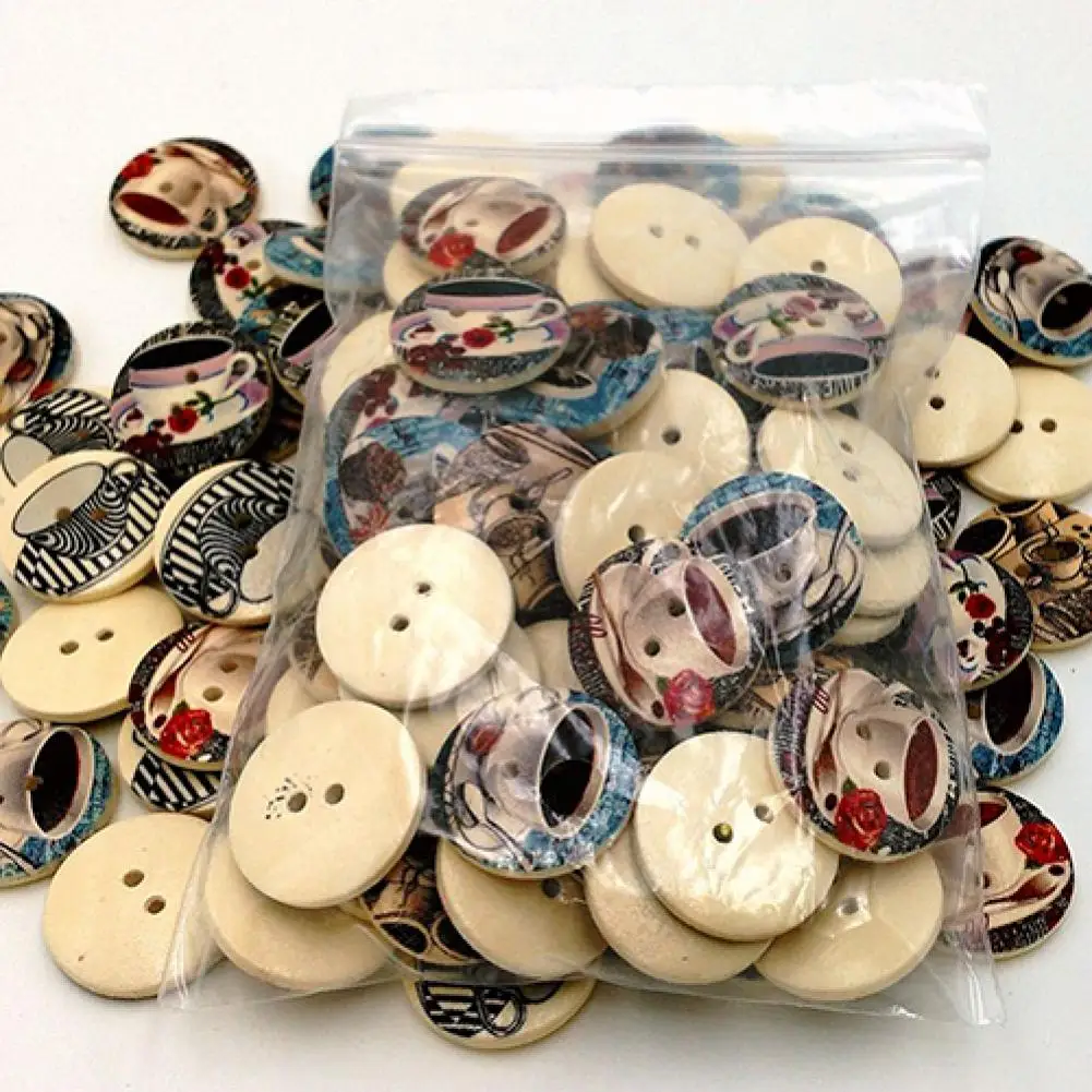 

HOT SALES!!! 50x Retro Style 2 Holes Mixed Wood Buttons Sewing Craft Clothes DIY Scrapbooking