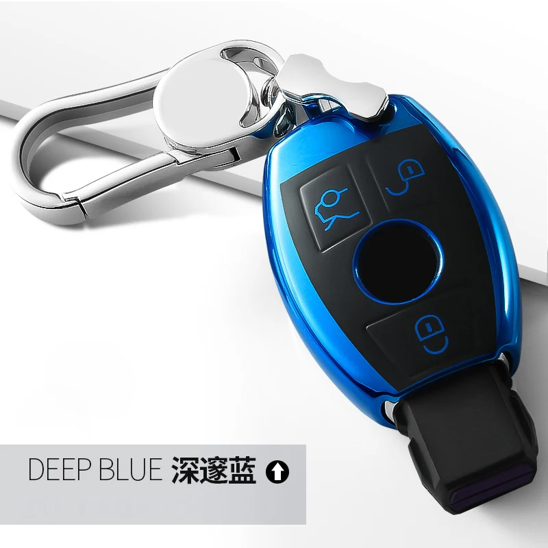 

High Quality Chrome TPU Car Key Cover Key Bag fit for Mercedes Benz A C E R M class CLA GLA Key Shell Protector Key Case Chains