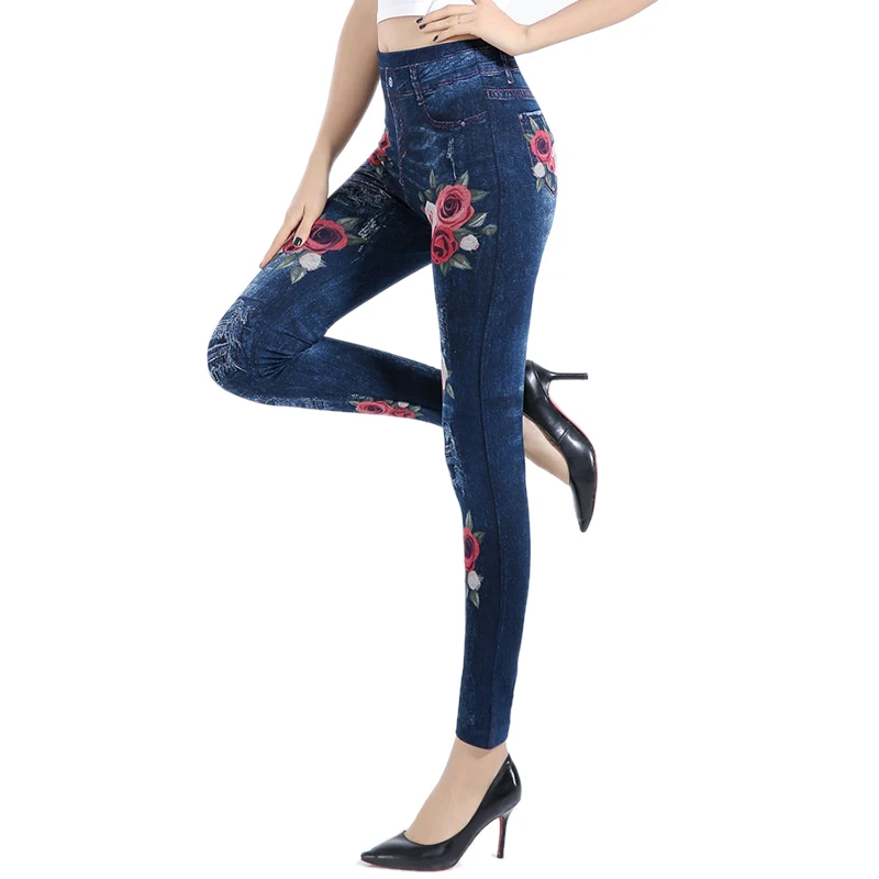 Модные обтягивающие женские леггинсы из искусственной джинсовой ткани