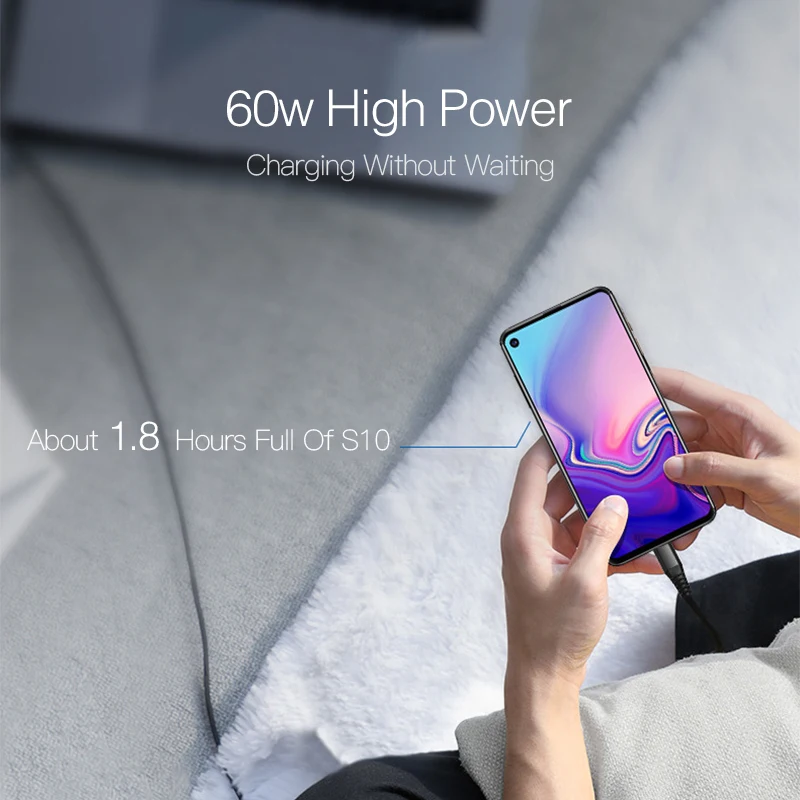 Кабель USB 3 1 Type C 0 м для iPad Pro Xiaomi Mix Huawei Mate 20 Oneplus 6t 6 PD 60 Вт быстрая зарядка