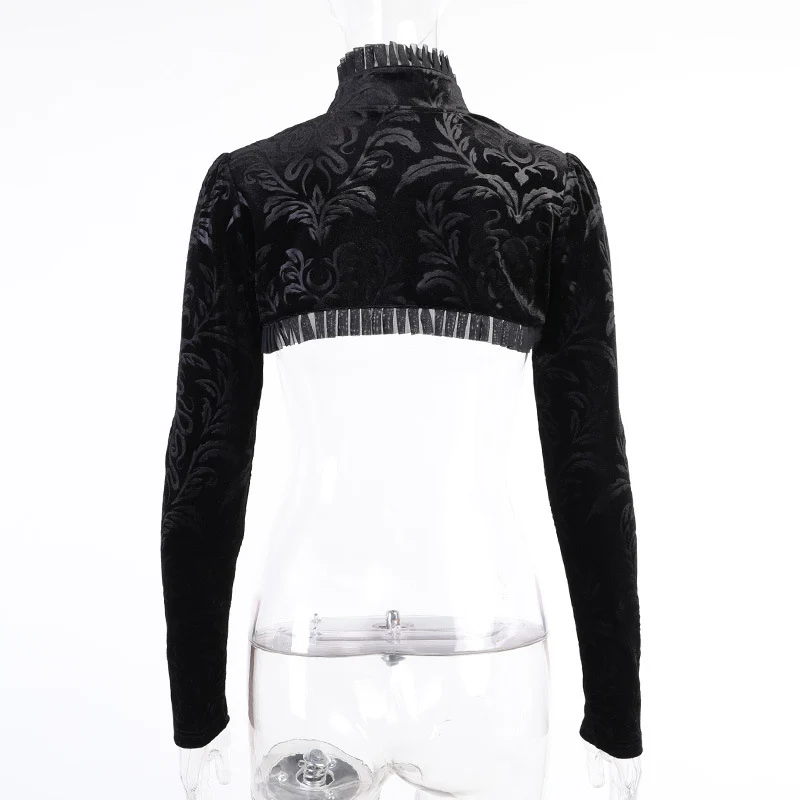 

Autumn Spring Fashion Slim Sexy Chinese Style Button Print Long Sleeve Tee SML Woman Casual Extra Short Outwear