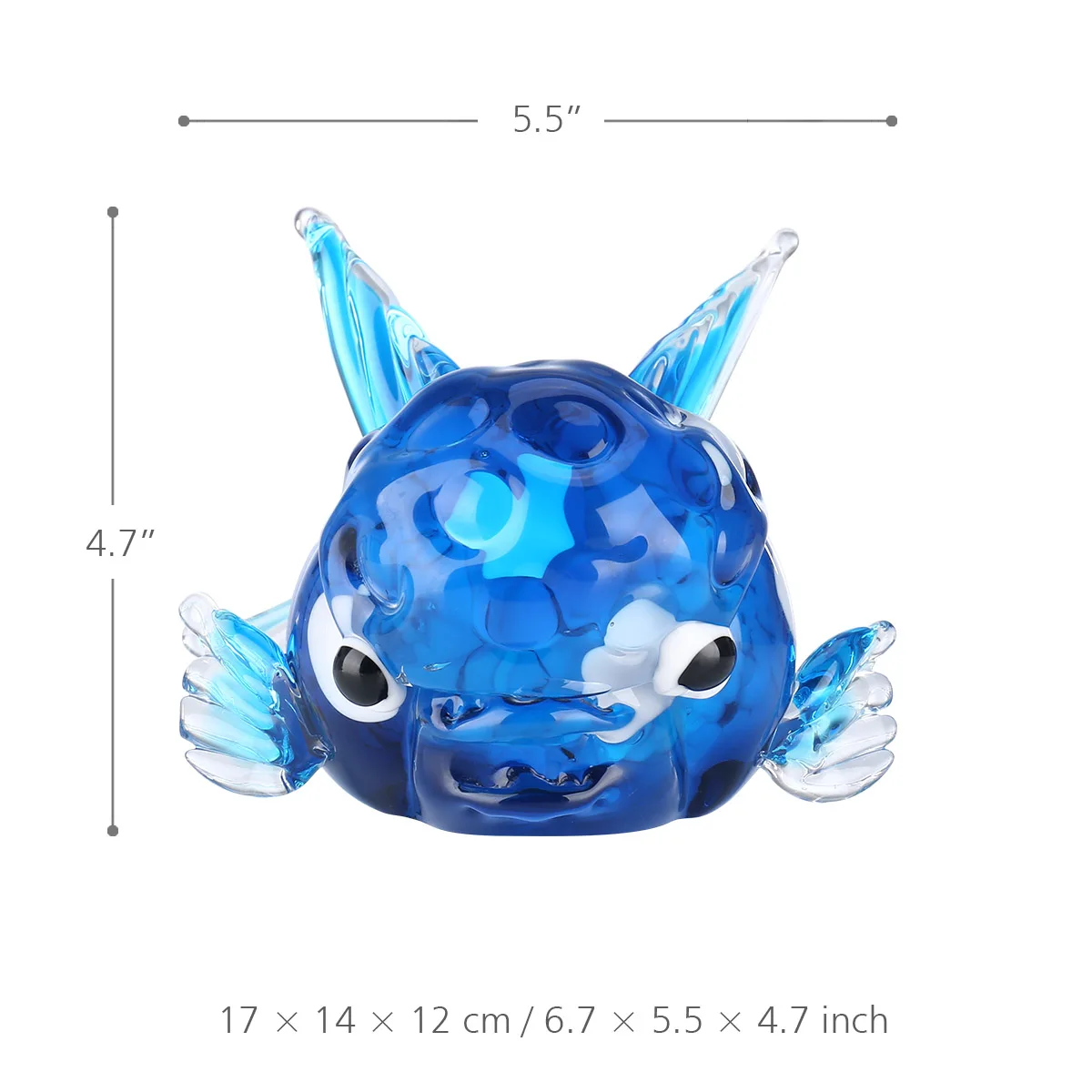 

New Modern Figurine Blue Glass Fish with Lion Shaped Head Glass Handblown Art Sea Animal Figurine Home Decoration