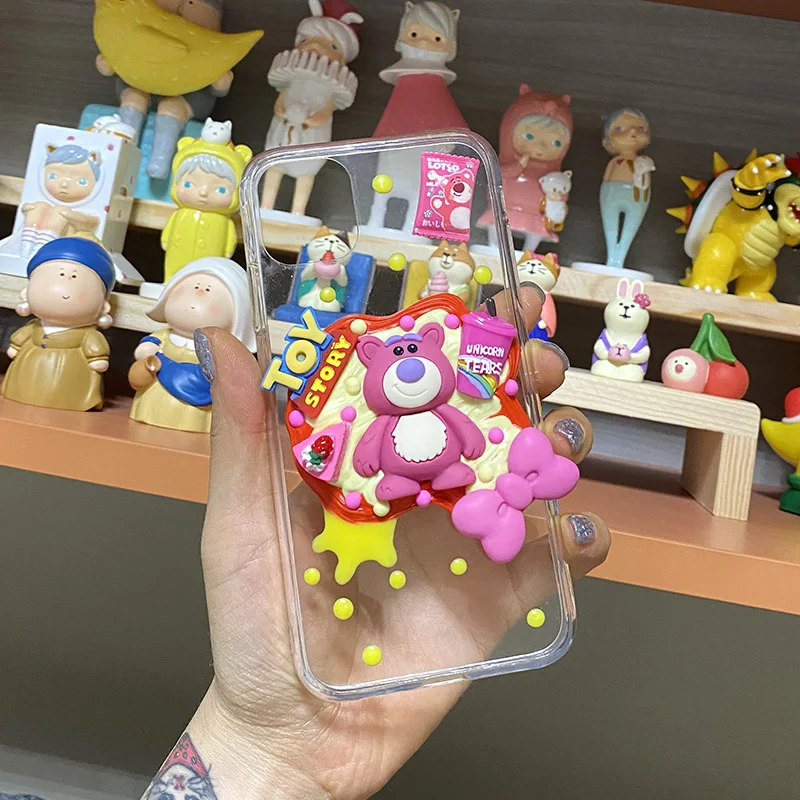 

Disney cute strawberry bear handmade diy girl mobile phone case for iphone 12mini/11promax/12promax/se/xr/7plus/8p/xs/xsmax/11