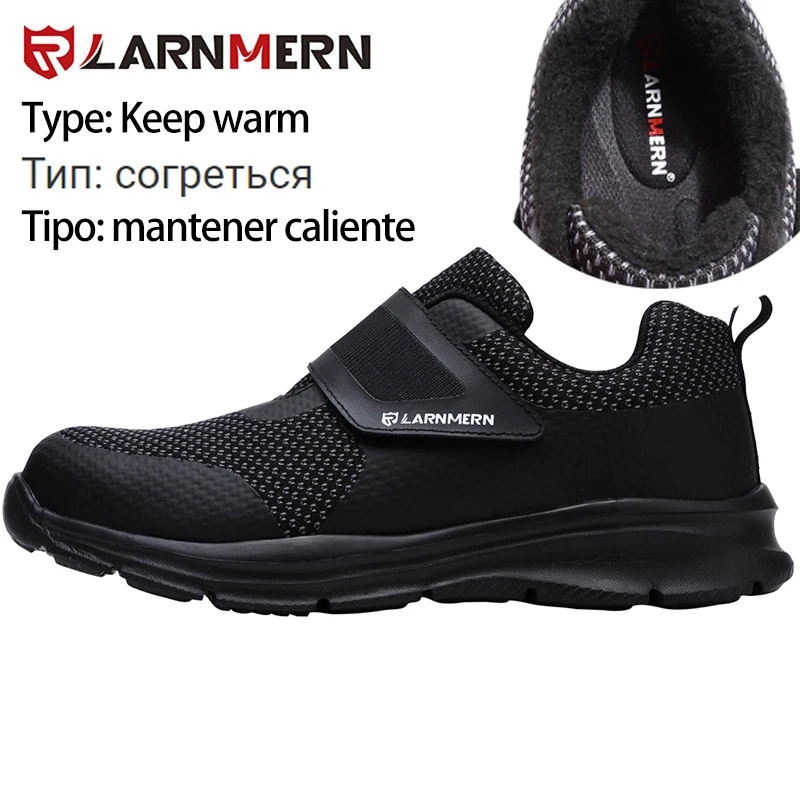 Black-Keep warm LARNMERN/Мужская защитная обувь со стальным носком; защитная обувь; легкие противоударные рабочие кроссовки с 3D эффектом; обувь для мужчин - Цвет: Black-Keep warm