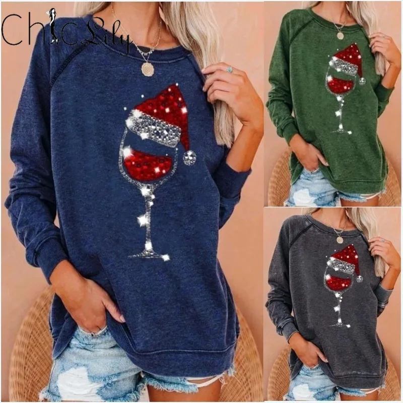 

Casual Loose Christmas Printed Sweatshirt Long Sleeve Fleece Hoodie Ladies Pullovers Oversized Tops