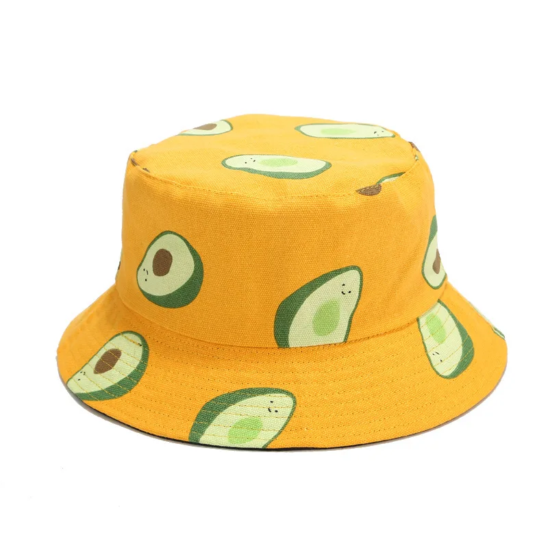 

New Style Avocado Double-sided Bucket Hat for Men and Women Outing Canvas Basin Hat Fruit Pattern Hat bucket hat women
