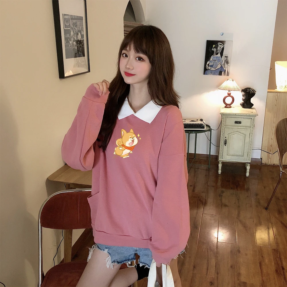 Dog Sweatshirt Womens Aesthetic Clothes Oversized Hoodie Cotton Long Sleeve Pocket Sweetshirt for Girls Winter Clothes Women Top