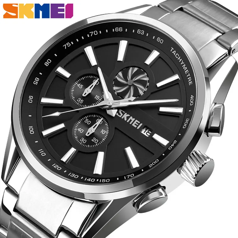 

SKMEI Men's Luxury Brand Chronograph Mens Sports Watches Waterproof Stainless Steel Quartz Watch Relogio Masculino 9175