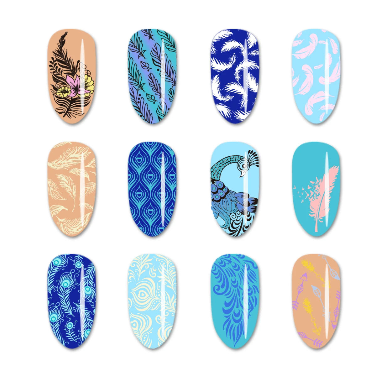 BeautyBigBang 6*12 см прямоугольная пластина для штамповки ногтей павлинье перо ногти