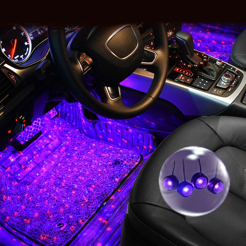

Car LED Atmosphere Lights 4 In 1 Colorful RGB Interior Floor Foot Lights Universal Auto USB Decorative Ambient Lamp Car Styling