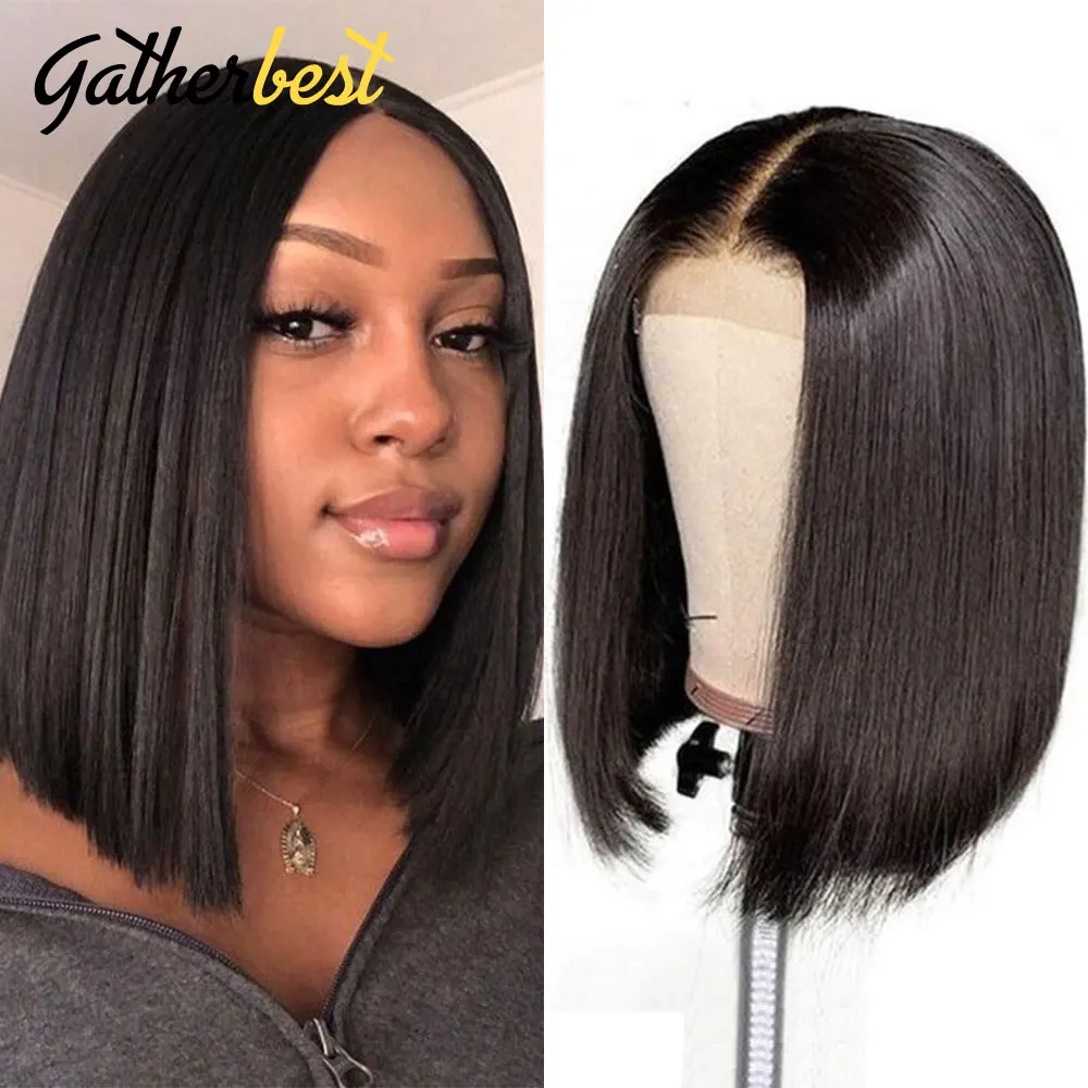 Бразильский прямой парик Боб человеческие волосы 13*4 на сетке спереди безклеевые