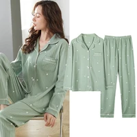 fdfklak korean fresh color womens pajamas set lounge wear home clothes long sleeve pure cotton nightwear suit sleepwear women