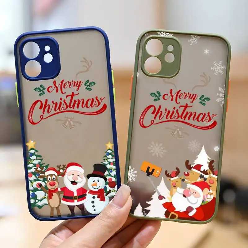 

Merry Christmas deer Phone Case matte transparent Funda For Army Green iPhone 7 8 x xs xr 11 12 pro plus max mini Clear