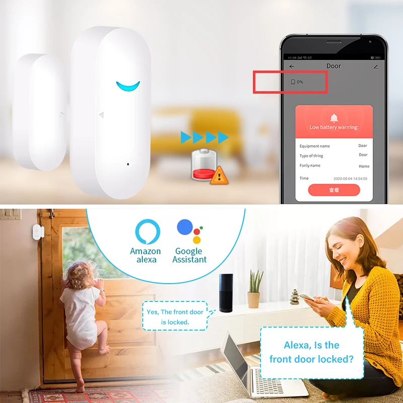 

Tuya Smart WiFi Door Sensor Door Open / Closed Detectors Wifi Home Alarm Compatible With Alexa Google Home Tuya APP