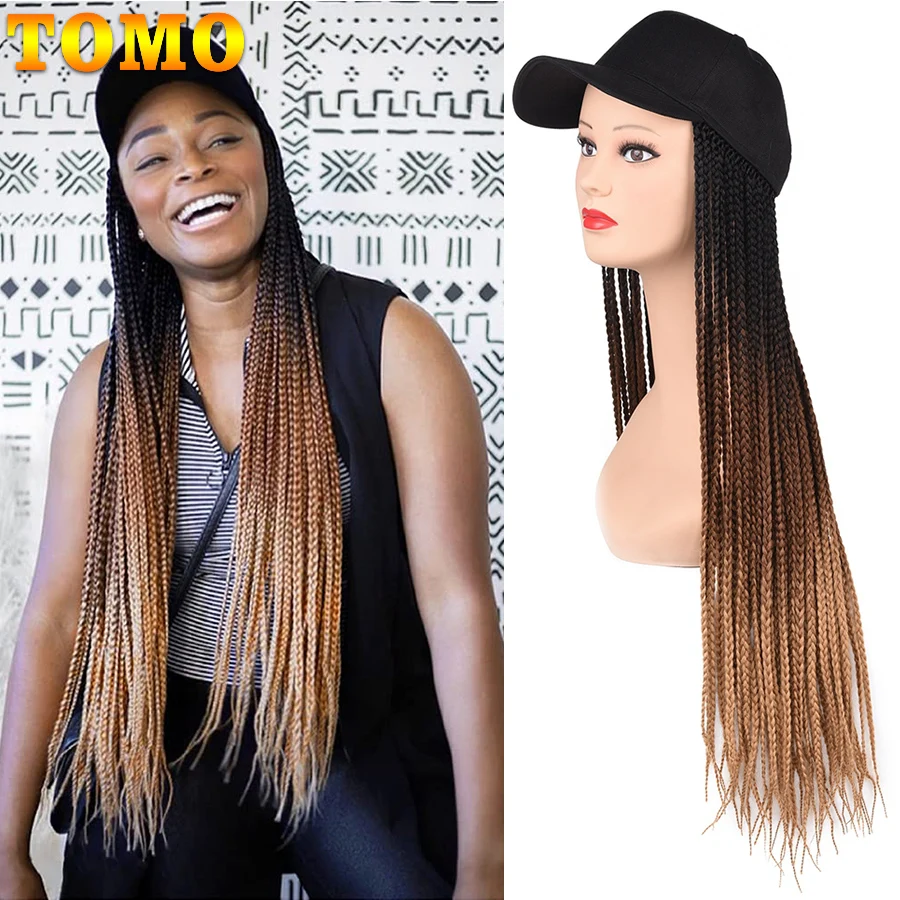 

TOMO 24” Baseball Cap Box Braided Wigs for Black Women Synthetic Twist Braid Hair Extension Cornrow Wig with Adjustable Hat