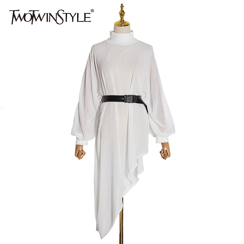 TWOTWINSTYLE повседневные шифоновые женские блузки водолазка фонарь длинный рукав