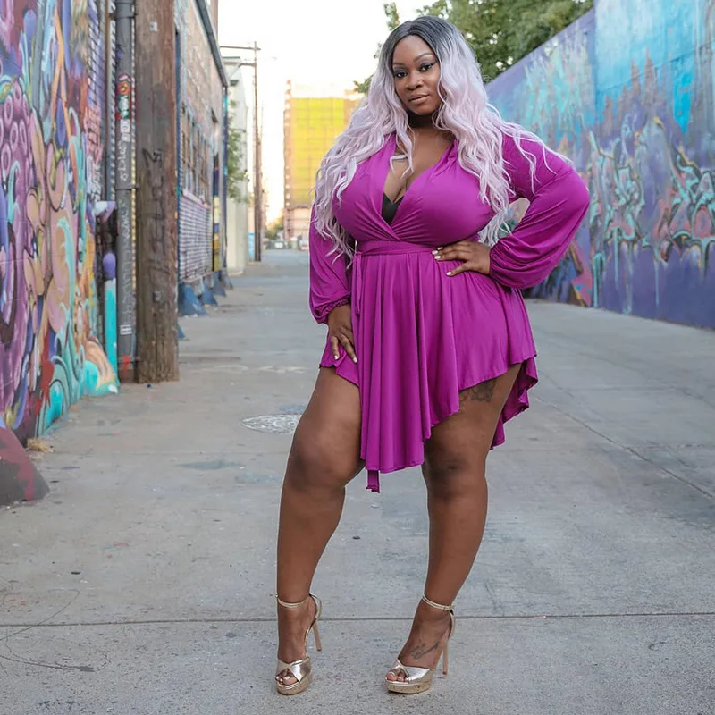 

Autumn Nightclub Irregular V-Neck Long Sleeve Plus Size 3XL Woman Dress